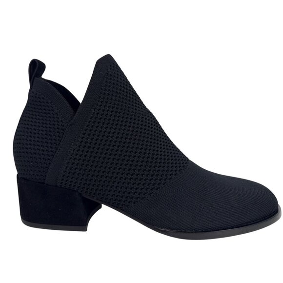 Eileen Fisher Women's Clever Black Summer Booties, Recycled Stretch Knit 6.5 - Picture 2 of 8